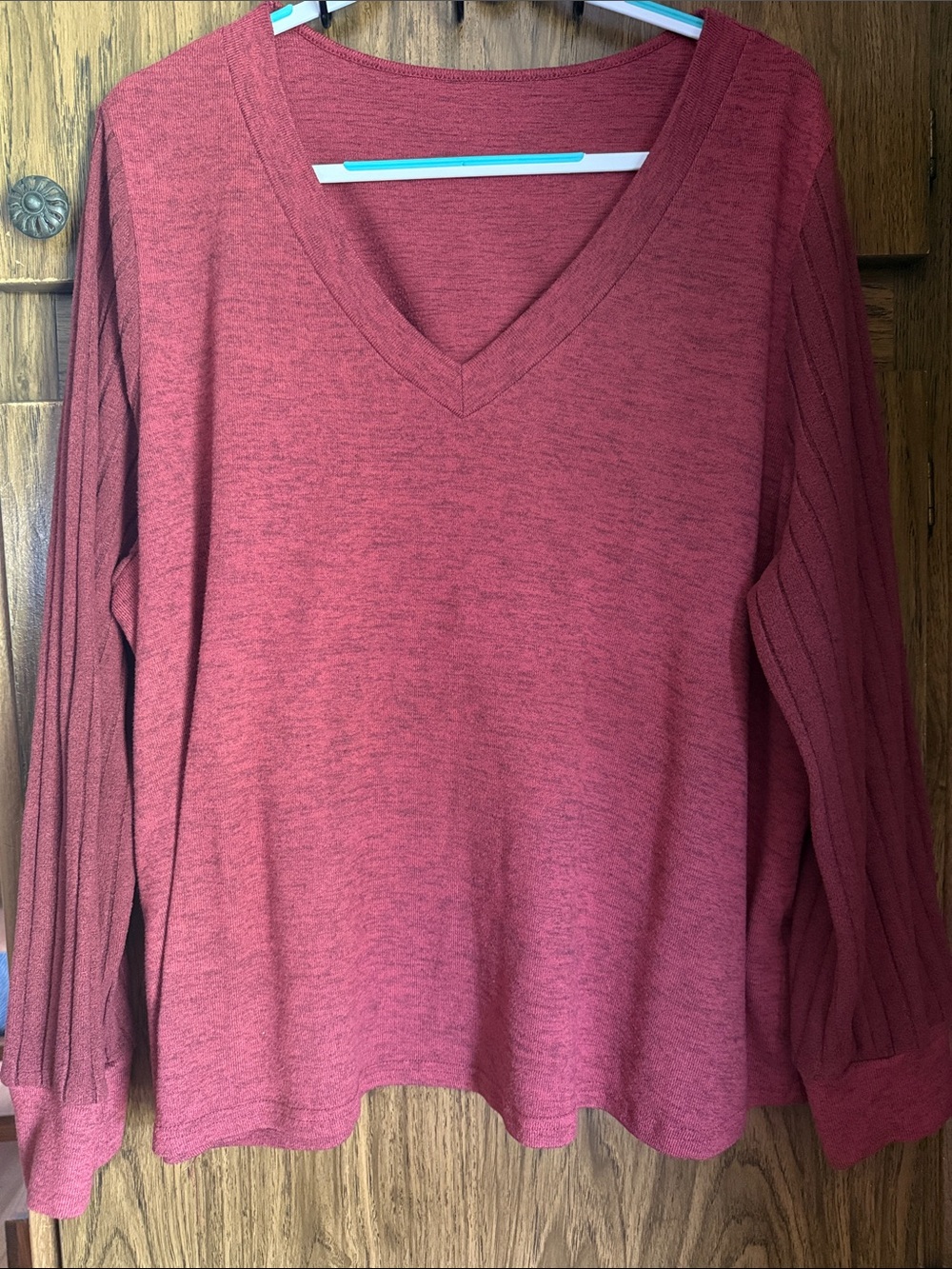 SHEIN Red Marled V-Neck Long Sleeve Top